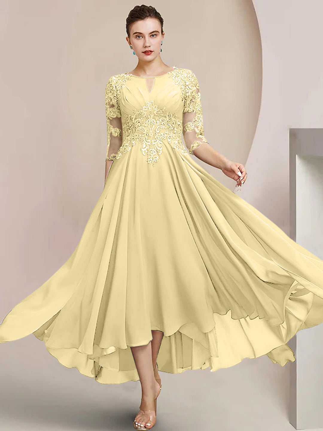 A-Line/Princess Scoop Tea-Length Mother of the Bride Dresses