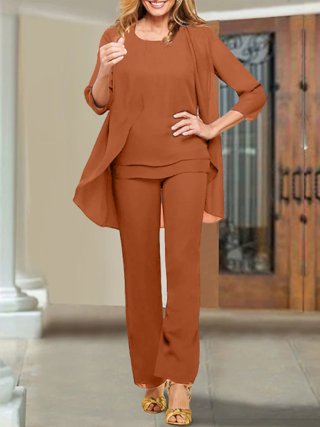 Chiffon Scoop Mother of the Bride Pantsuits