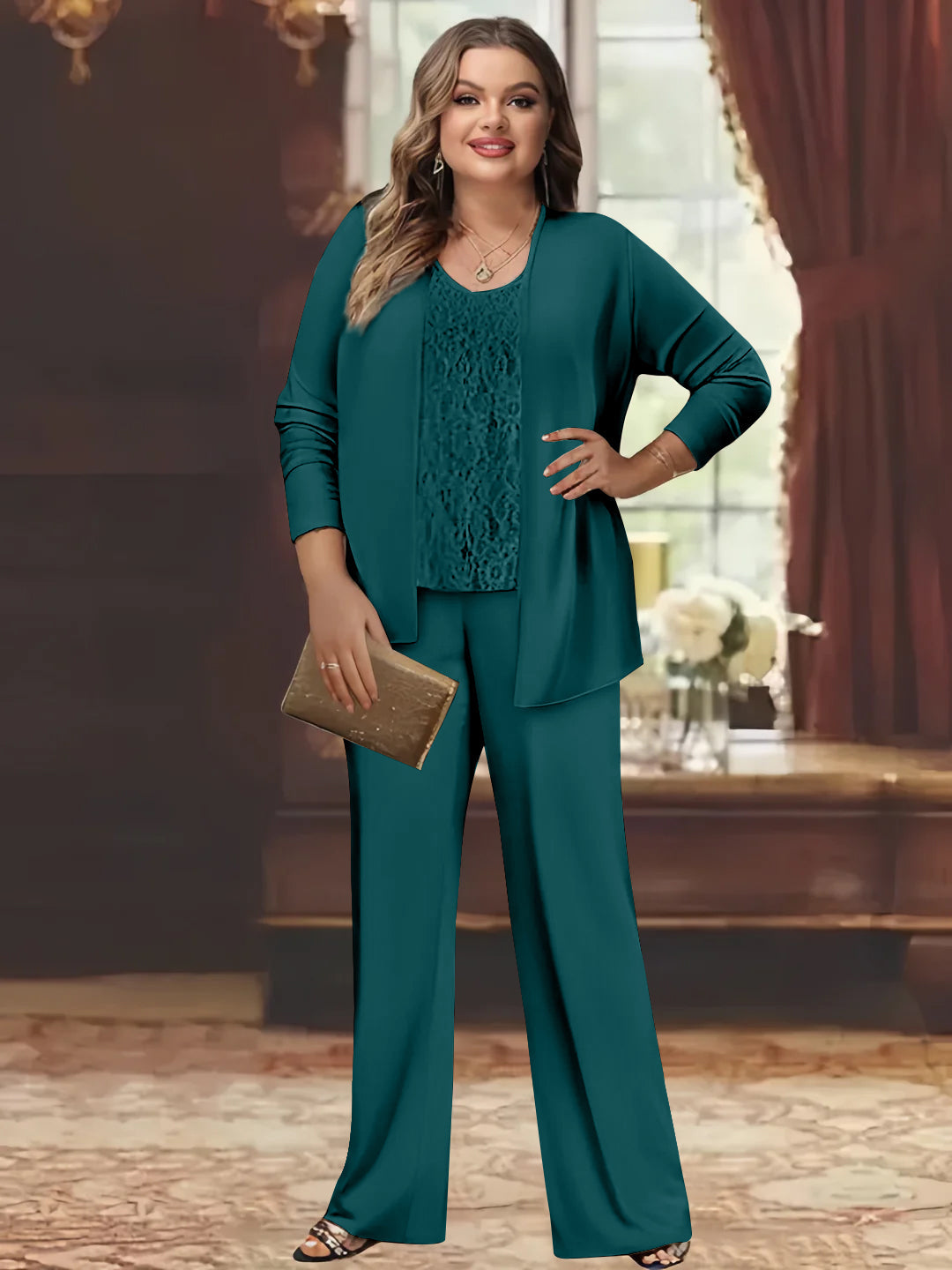 Chiffon Plus Size Mother of the Bride Pantsuits with Jacket