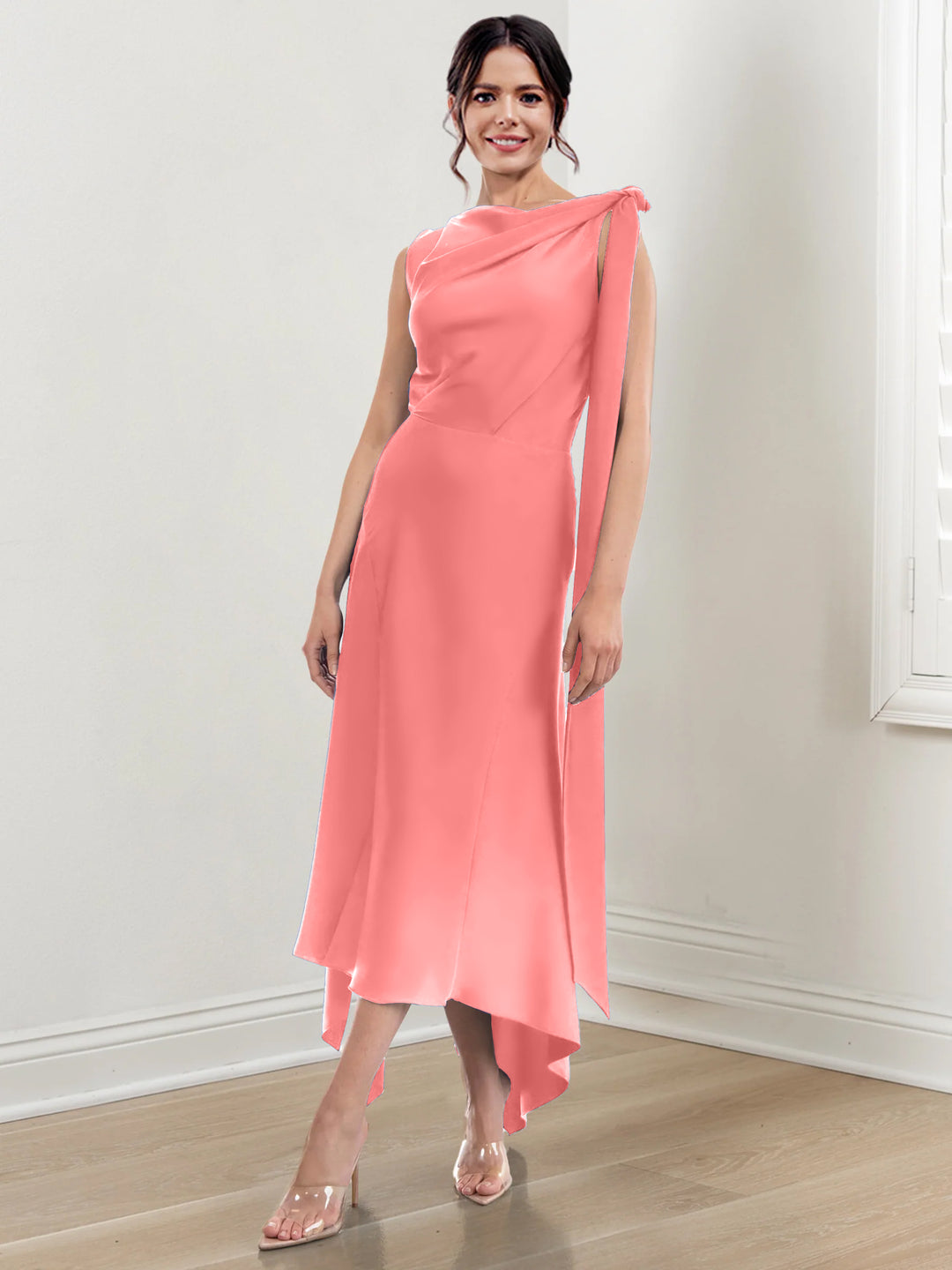 Sheath/Column Jewel Neck Tea-Length Mother of the Bride Dresses