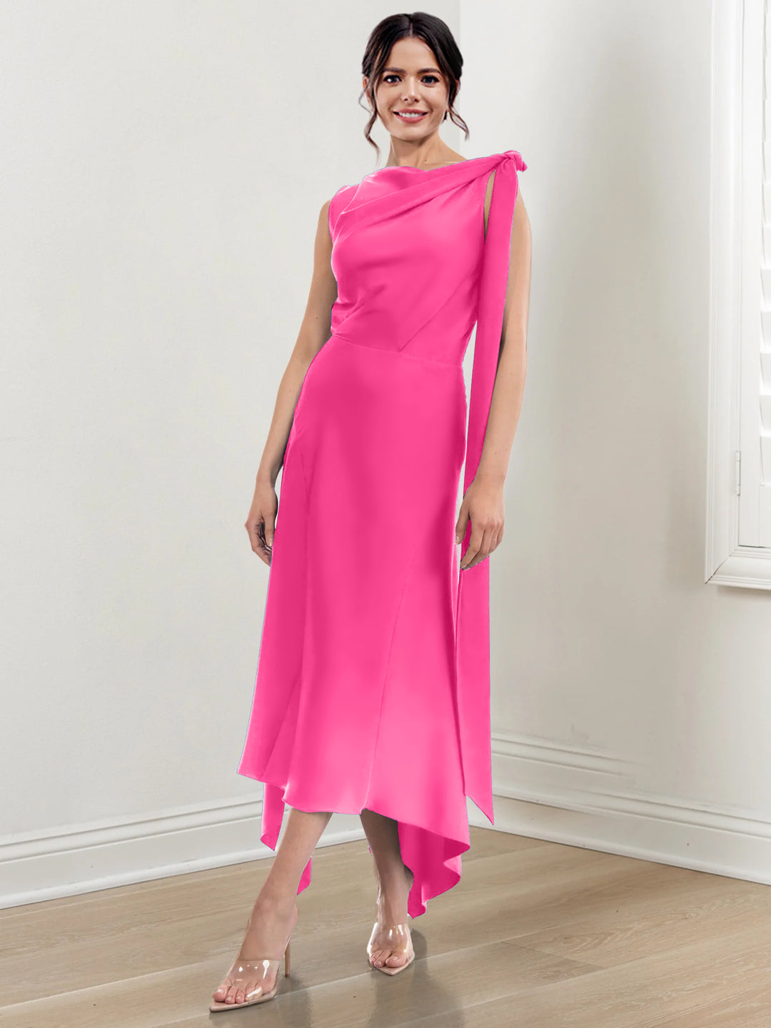 Sheath/Column Jewel Neck Tea-Length Mother of the Bride Dresses