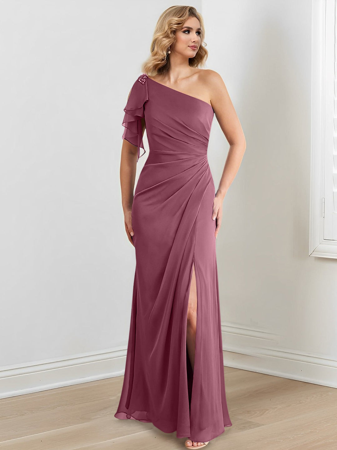 Sheath/Column One-Shoulder Floor-Length Mother of the Bride Dresses