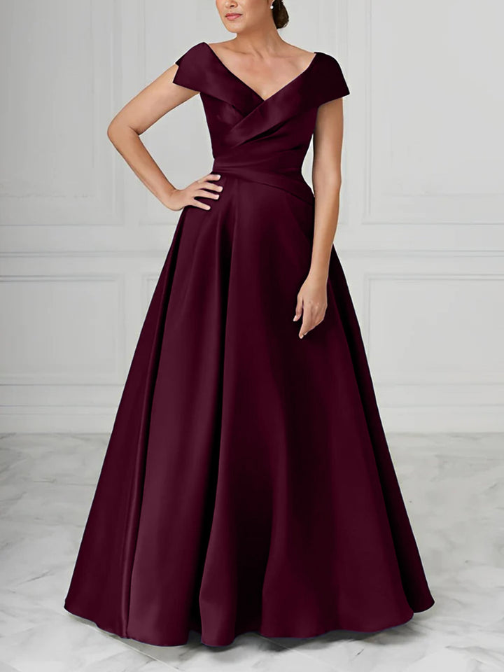 A-Line/Princess V-Neck Satin Mother of the Bride Dresses with Ruched