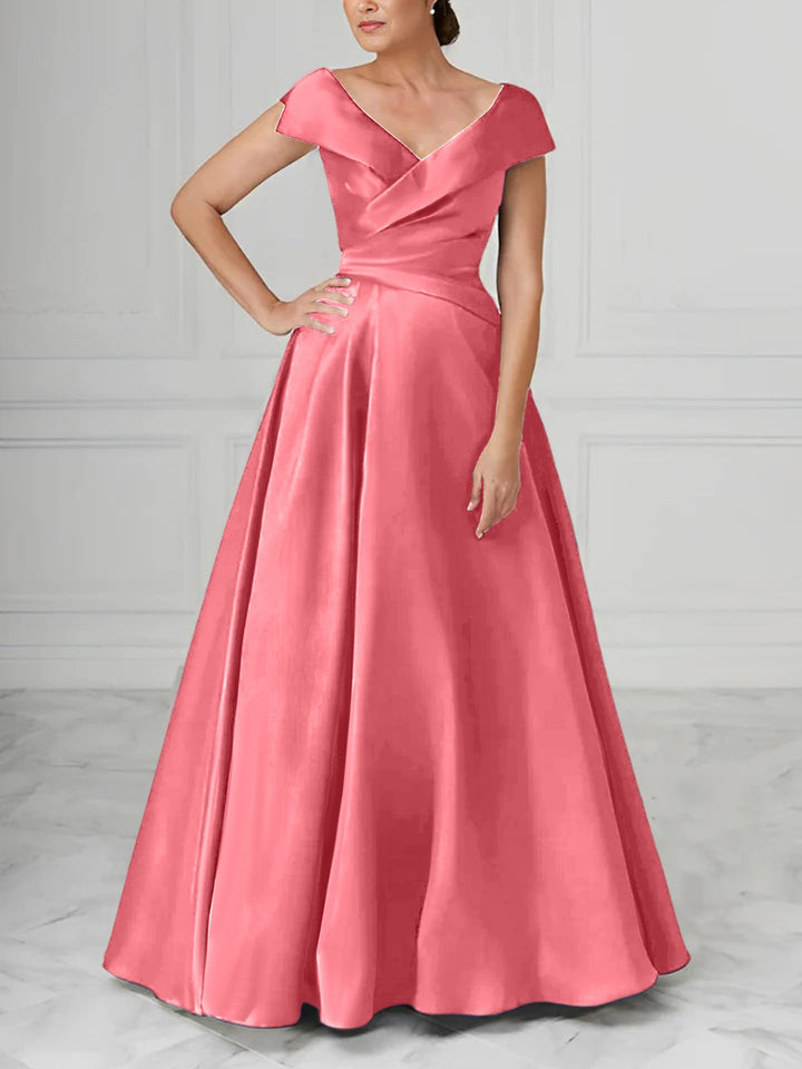 A-Line/Princess V-Neck Satin Mother of the Bride Dresses with Ruched