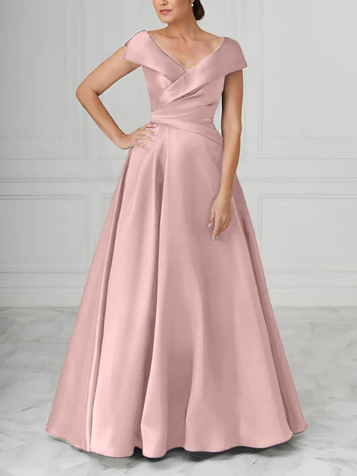 A-Line/Princess V-Neck Satin Mother of the Bride Dresses with Ruched