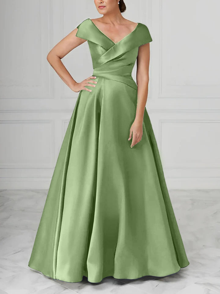 A-Line/Princess V-Neck Satin Mother of the Bride Dresses with Ruched