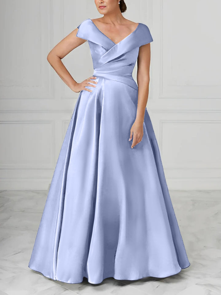 A-Line/Princess V-Neck Satin Mother of the Bride Dresses with Ruched