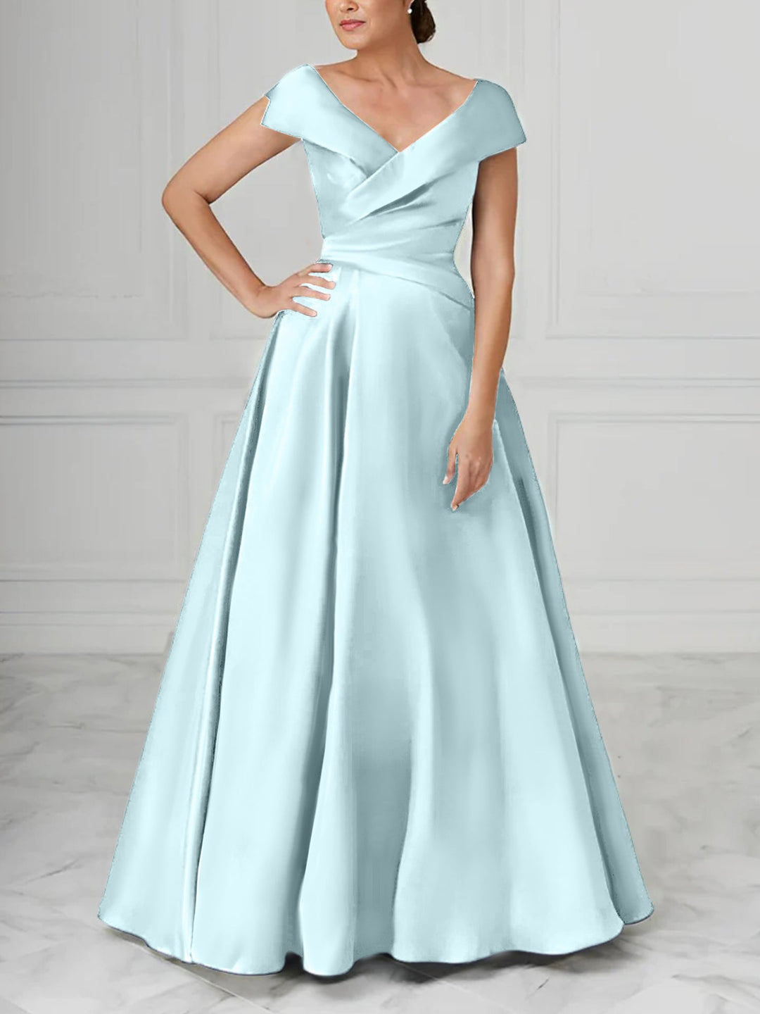 A-Line/Princess V-Neck Satin Mother of the Bride Dresses with Ruched