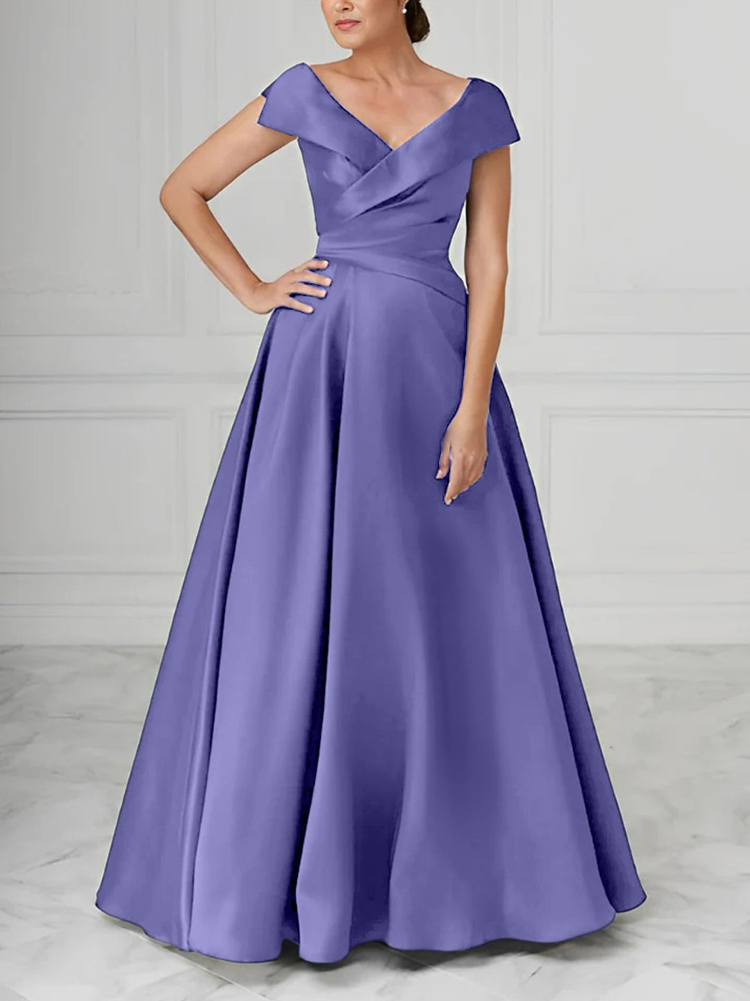 A-Line/Princess V-Neck Satin Mother of the Bride Dresses with Ruched