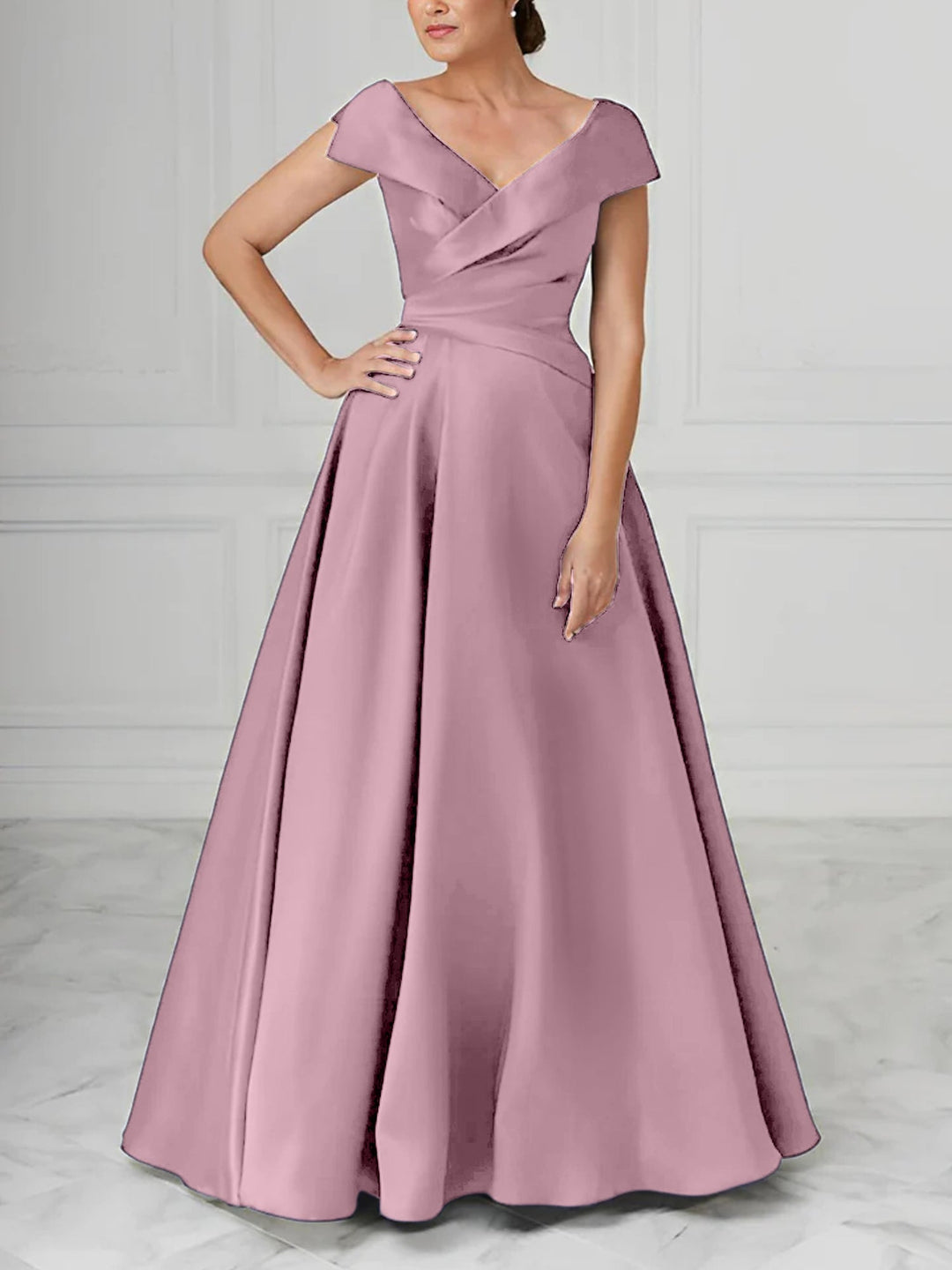 A-Line/Princess V-Neck Satin Mother of the Bride Dresses with Ruched