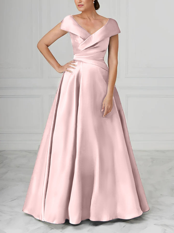 A-Line/Princess V-Neck Satin Mother of the Bride Dresses with Ruched