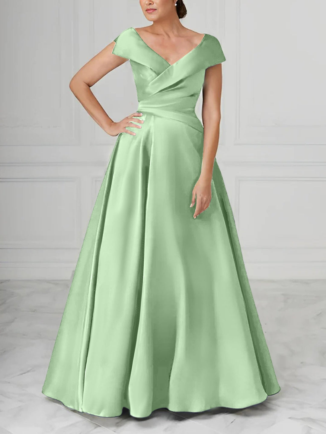 A-Line/Princess V-Neck Satin Mother of the Bride Dresses with Ruched