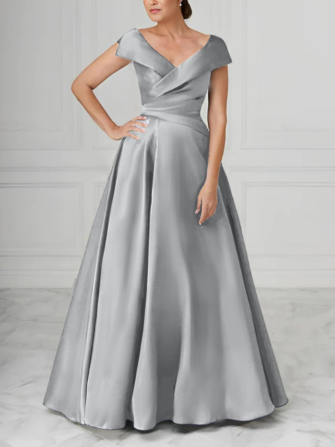 A-Line/Princess V-Neck Satin Mother of the Bride Dresses with Ruched