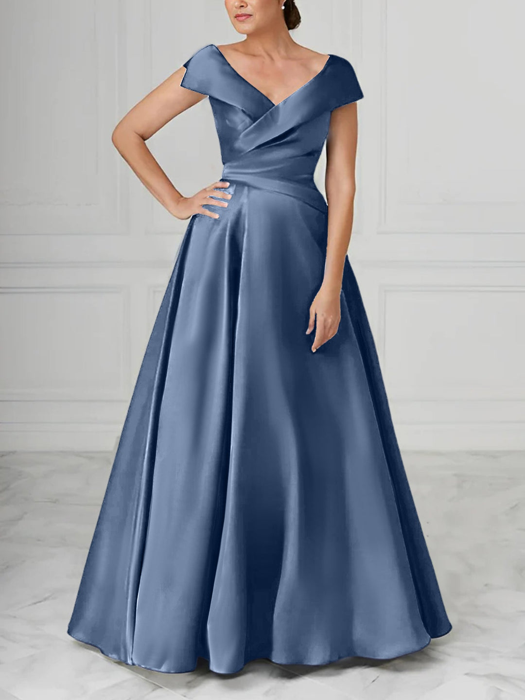 A-Line/Princess V-Neck Satin Mother of the Bride Dresses with Ruched