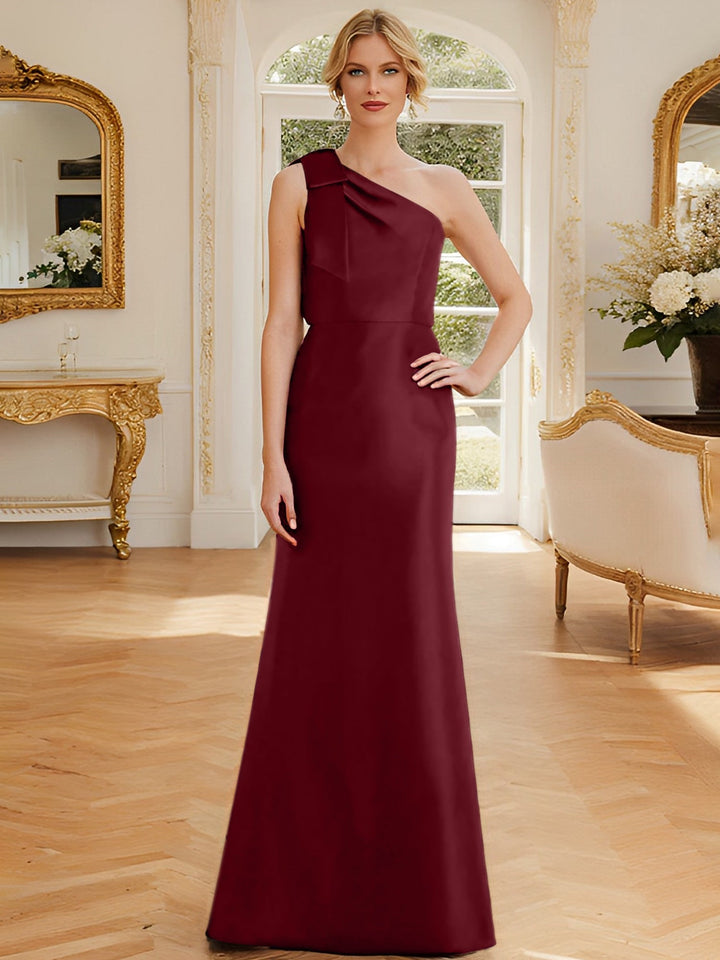 Sheath/Column One-Shoulder Sleeveless Satin Mother of the Bride Dresses with Bowknot