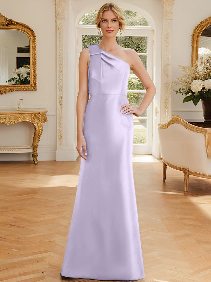 Sheath/Column One-Shoulder Sleeveless Satin Mother of the Bride Dresses with Bowknot