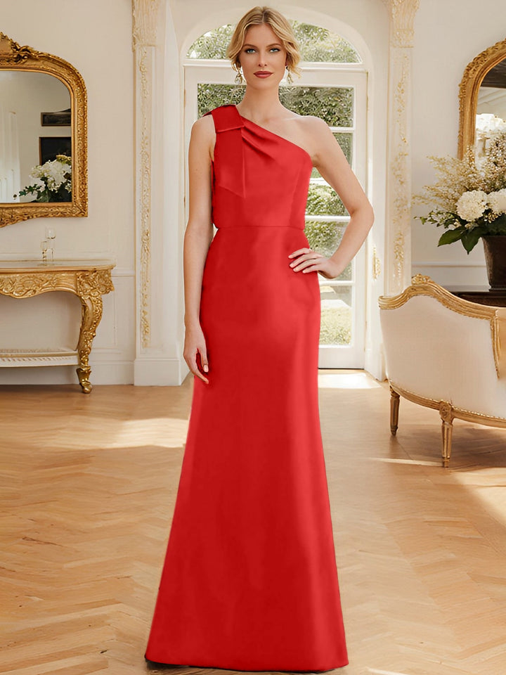 Sheath/Column One-Shoulder Sleeveless Satin Mother of the Bride Dresses with Bowknot