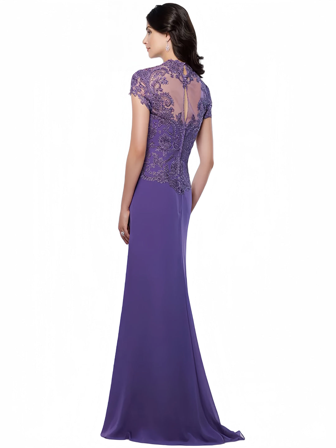 Sheath/Column Sweetheart Short Sleeves Floor-Length Mother of the Bride Dresses with Appliques Lace