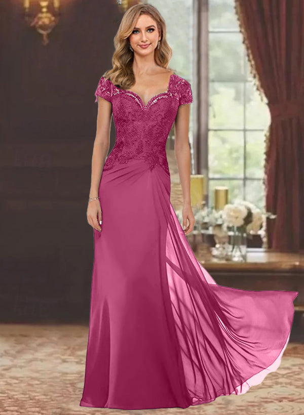 Sheath/Column Sweetheart Short Sleeves Floor-Length Mother of the Bride Dresses with Appliques Lace