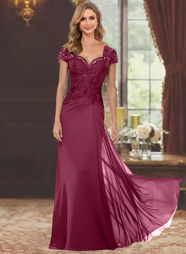 Sheath/Column Sweetheart Short Sleeves Floor-Length Mother of the Bride Dresses with Appliques Lace