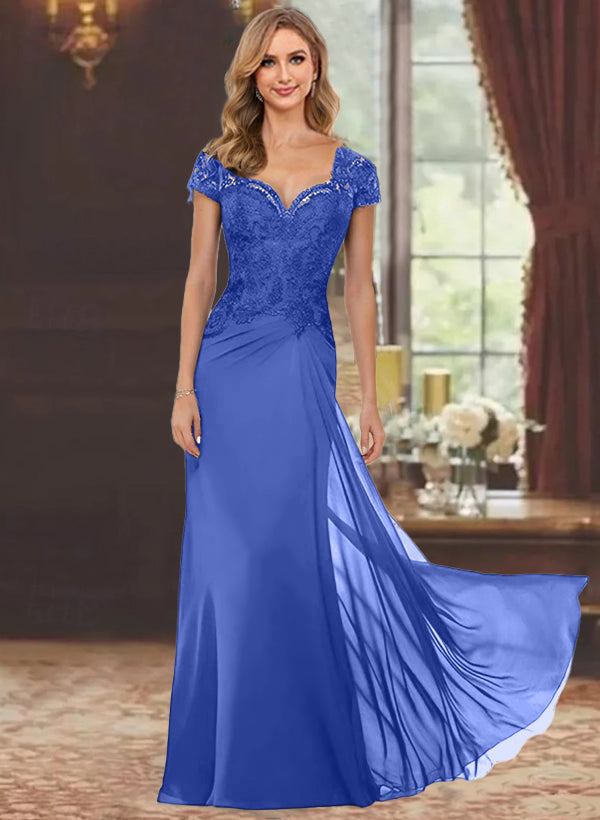 Sheath/Column Sweetheart Short Sleeves Floor-Length Mother of the Bride Dresses with Appliques Lace