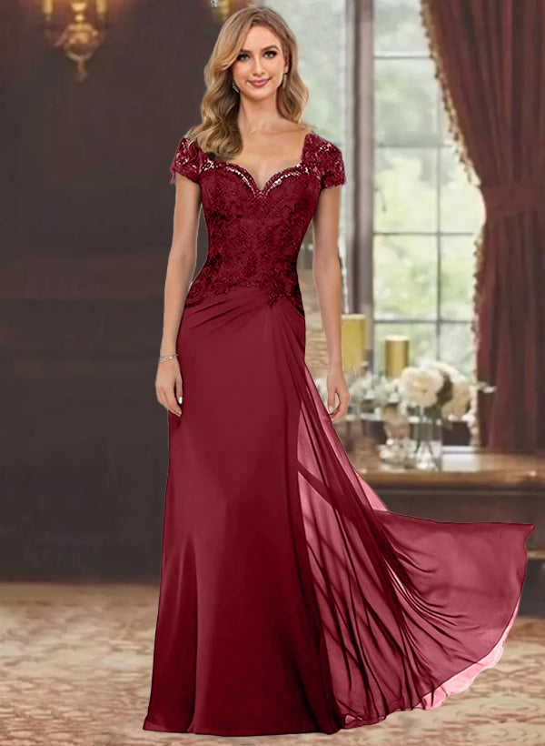 Sheath/Column Sweetheart Short Sleeves Floor-Length Mother of the Bride Dresses with Appliques Lace