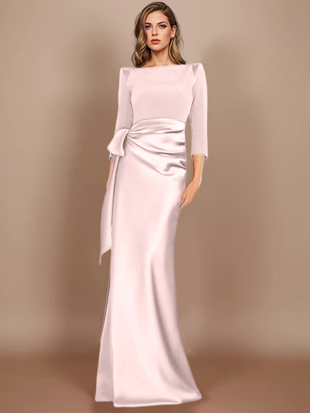 Sheath/Column Scoop 3/4 Length Sleeves Floor-Length Mother of the Bride Dresses with Bow