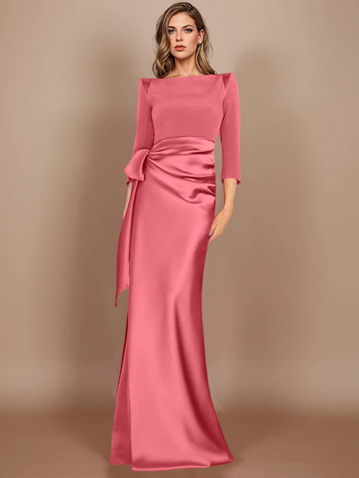 Sheath/Column Scoop 3/4 Length Sleeves Floor-Length Mother of the Bride Dresses with Bow