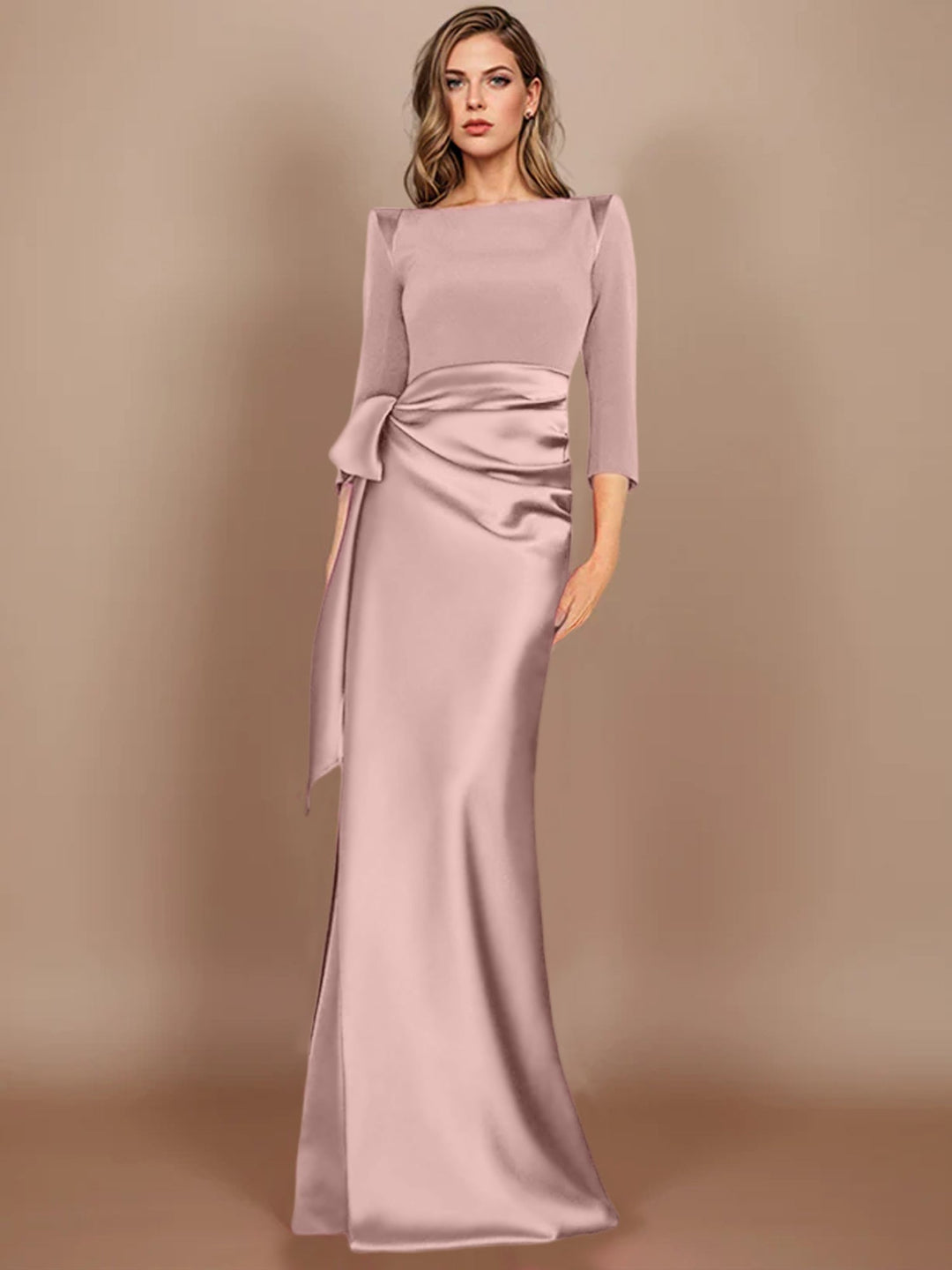 Sheath/Column Scoop 3/4 Length Sleeves Floor-Length Mother of the Bride Dresses with Bow