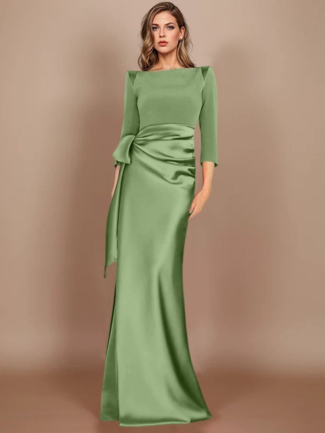 Sheath/Column Scoop 3/4 Length Sleeves Floor-Length Mother of the Bride Dresses with Bow