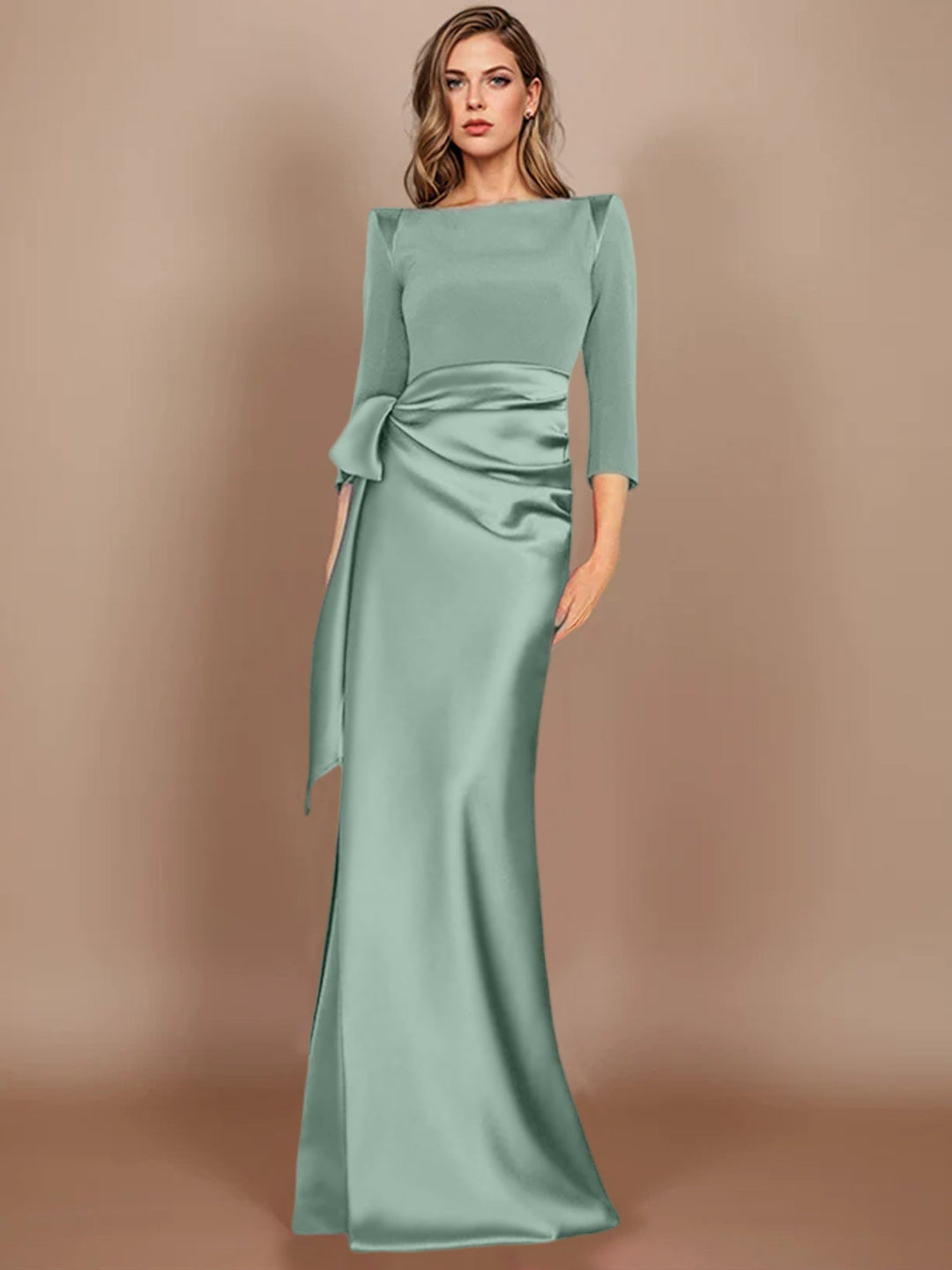 Sheath/Column Scoop 3/4 Length Sleeves Floor-Length Mother of the Bride Dresses with Bow