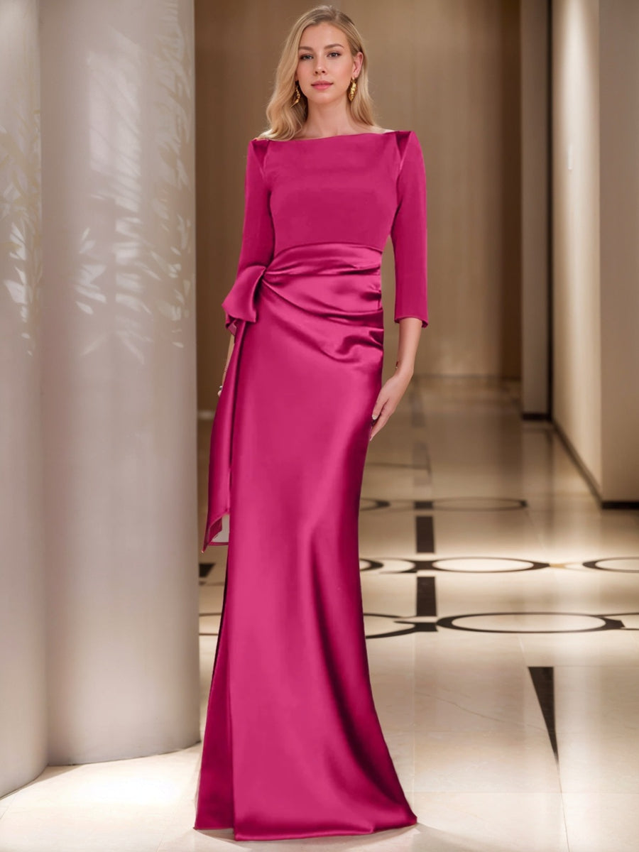 Sheath/Column Scoop 3/4 Length Sleeves Floor-Length Mother of the Bride Dresses with Bow