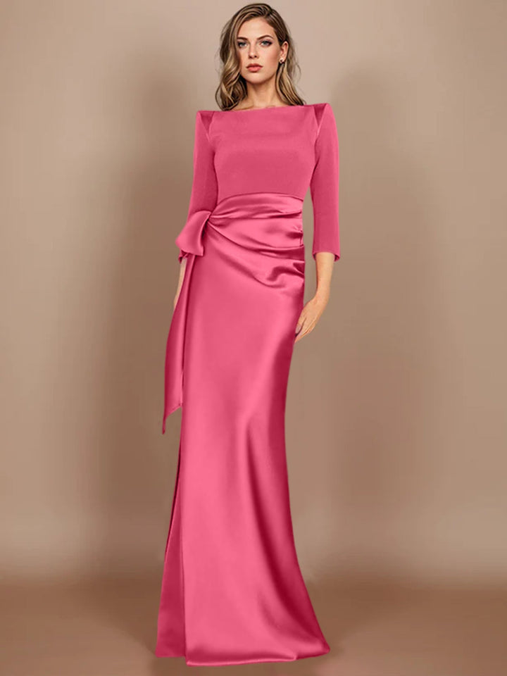 Sheath/Column Scoop 3/4 Length Sleeves Floor-Length Mother of the Bride Dresses with Bow