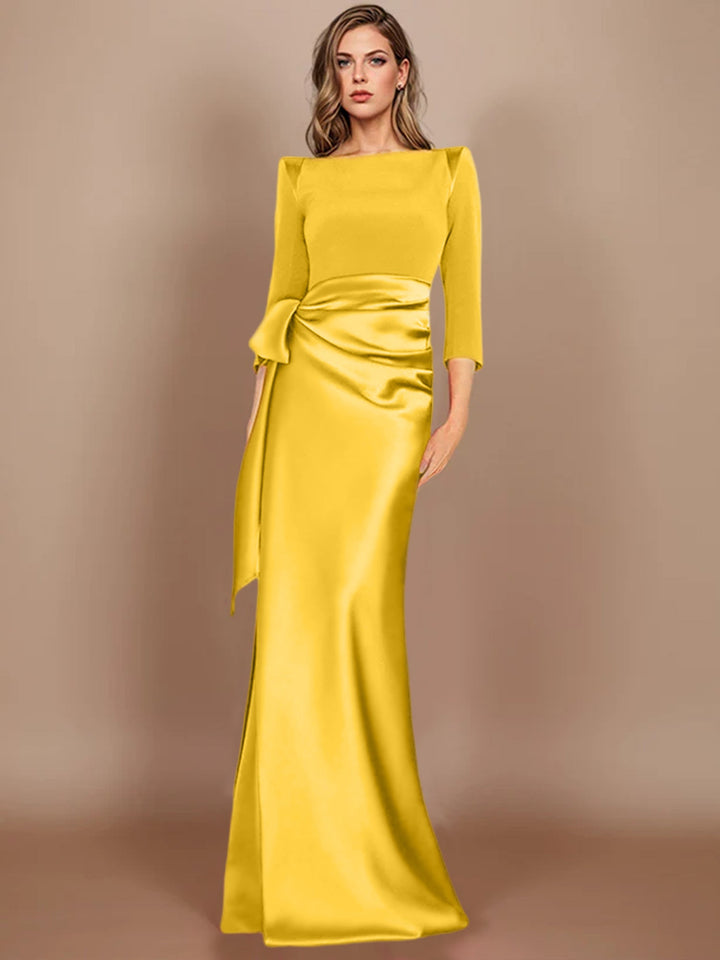 Sheath/Column Scoop 3/4 Length Sleeves Floor-Length Mother of the Bride Dresses with Bow