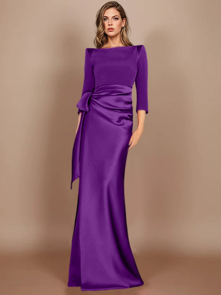 Sheath/Column Scoop 3/4 Length Sleeves Floor-Length Mother of the Bride Dresses with Bow