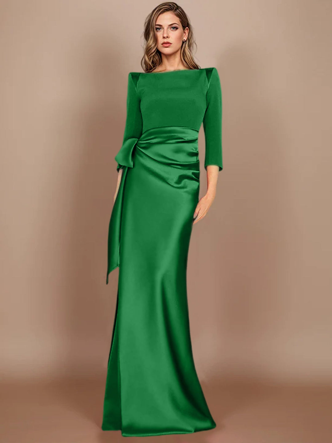 Sheath/Column Scoop 3/4 Length Sleeves Floor-Length Mother of the Bride Dresses with Bow