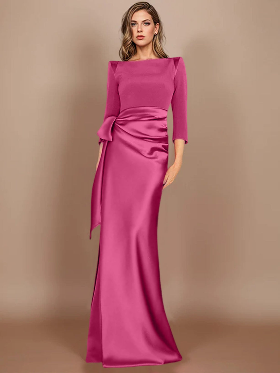 Sheath/Column Scoop 3/4 Length Sleeves Floor-Length Mother of the Bride Dresses with Bow