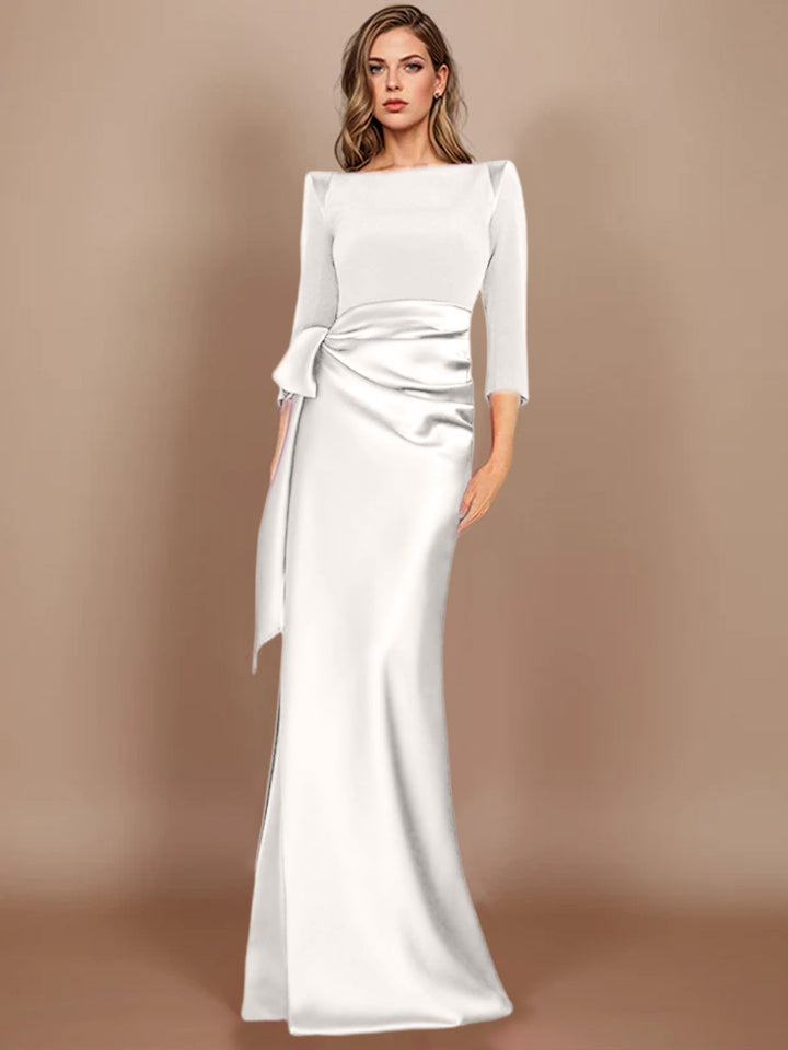 Sheath/Column Scoop 3/4 Length Sleeves Floor-Length Mother of the Bride Dresses with Bow