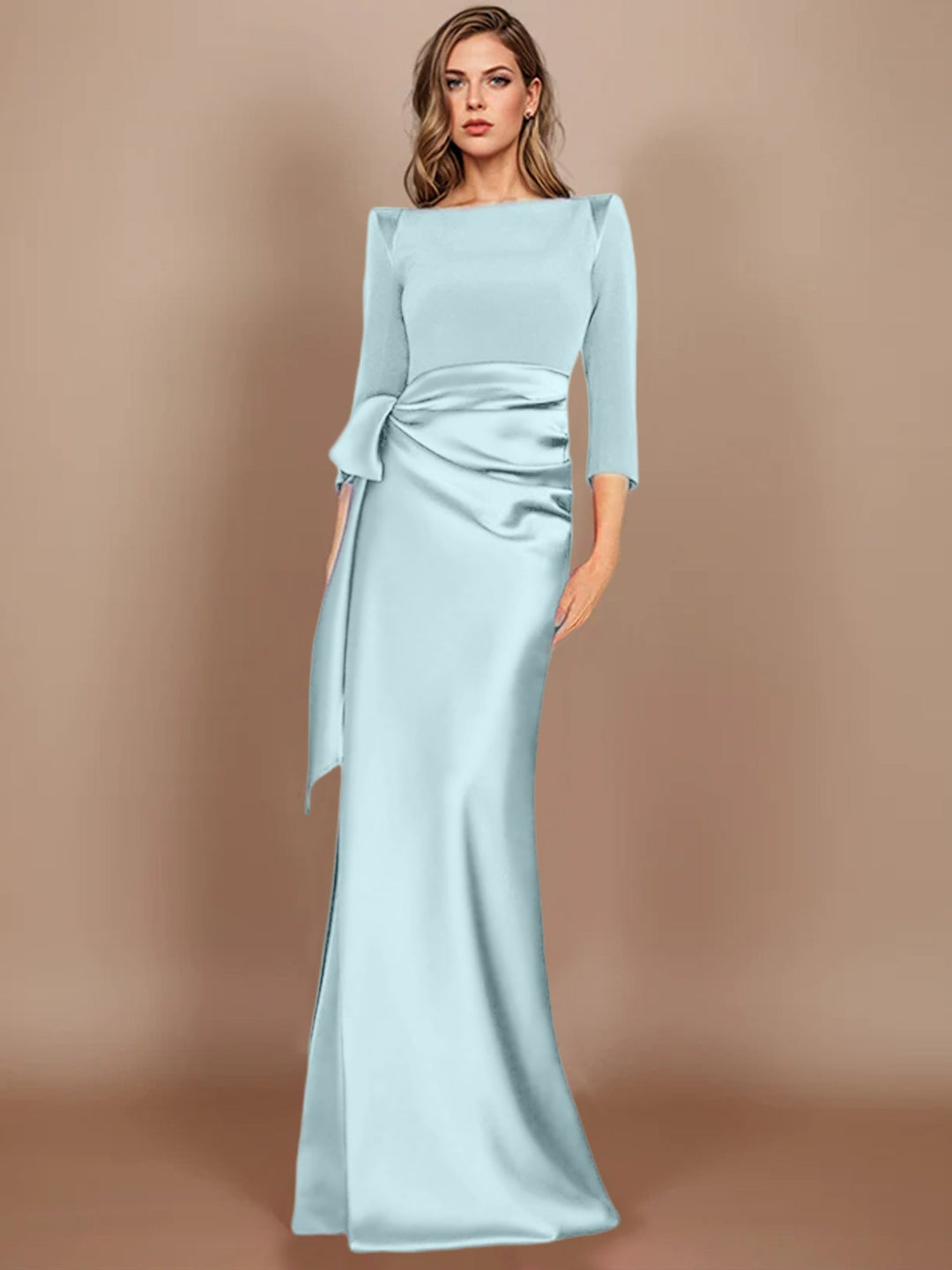 Sheath/Column Scoop 3/4 Length Sleeves Floor-Length Mother of the Bride Dresses with Bow