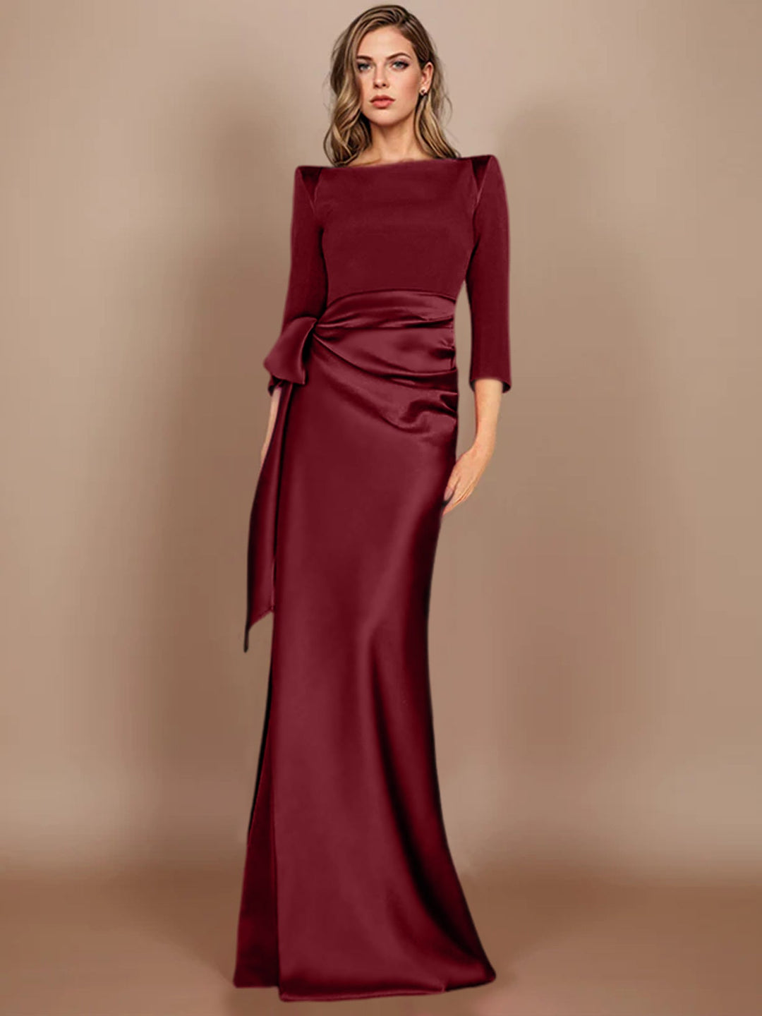 Sheath/Column Scoop 3/4 Length Sleeves Floor-Length Mother of the Bride Dresses with Bow