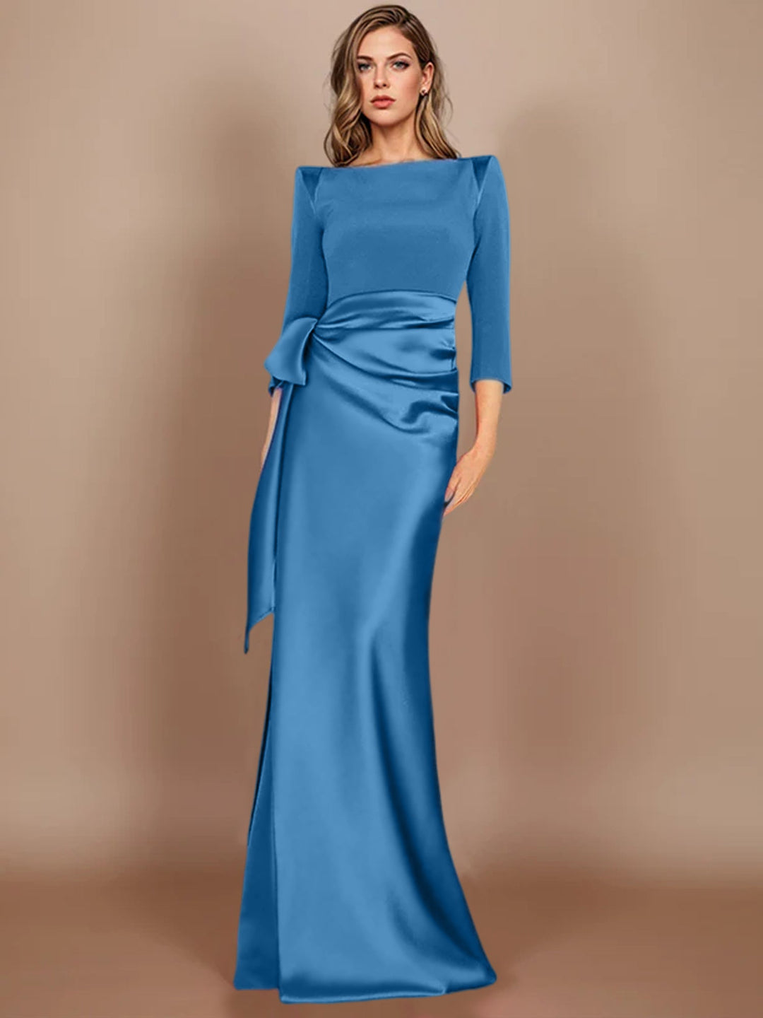 Sheath/Column Scoop 3/4 Length Sleeves Floor-Length Mother of the Bride Dresses with Bow