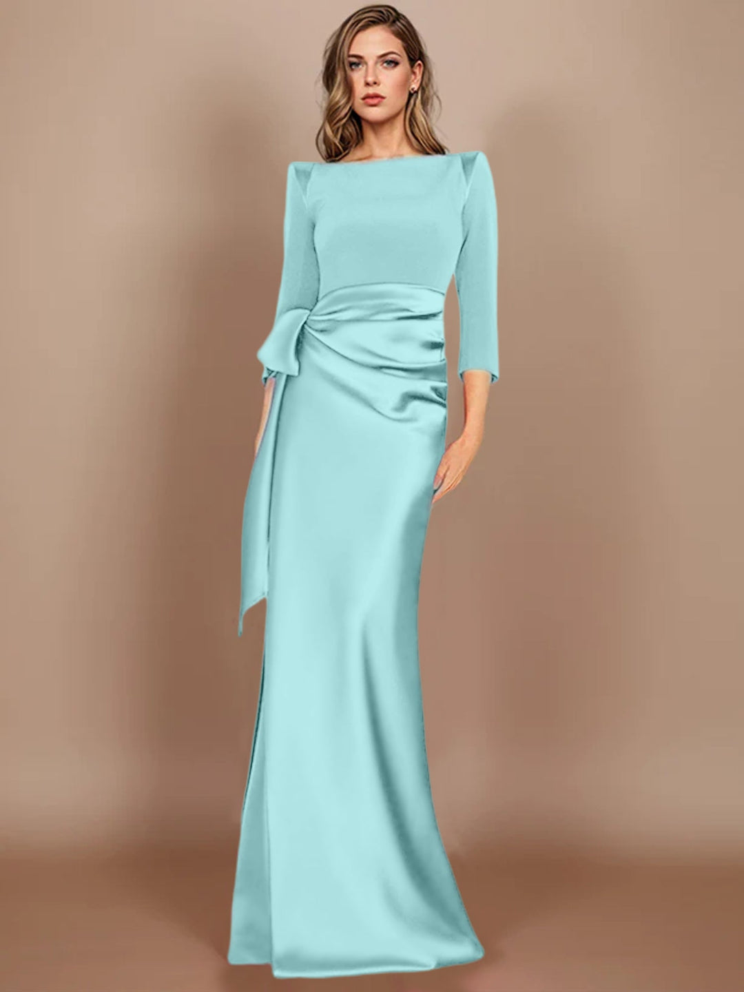 Sheath/Column Scoop 3/4 Length Sleeves Floor-Length Mother of the Bride Dresses with Bow