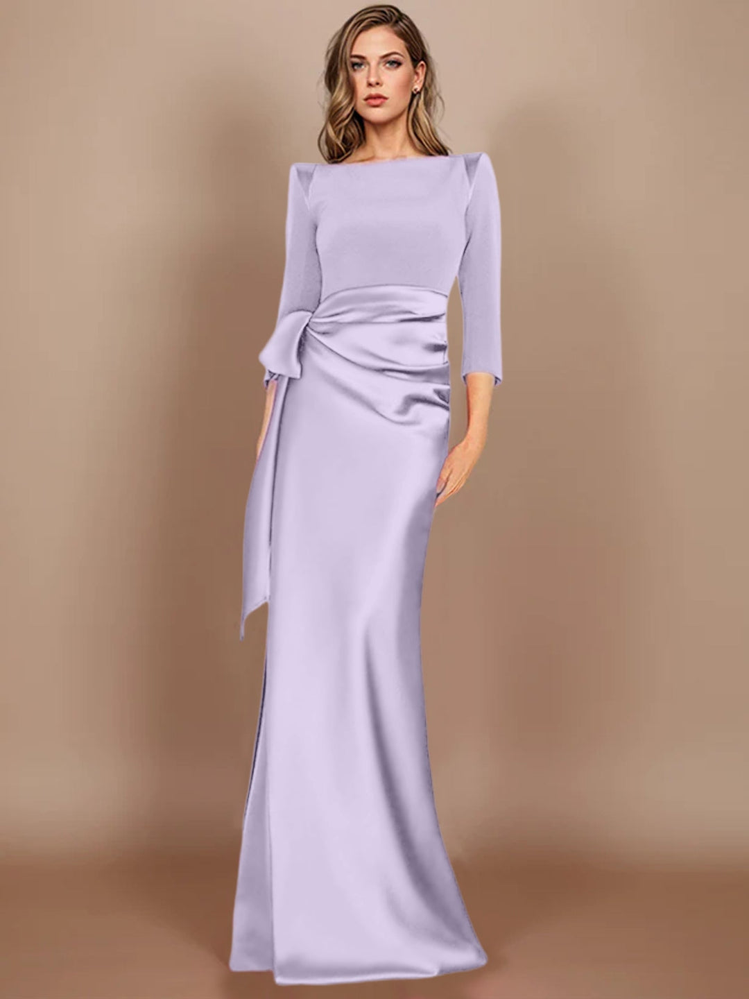 Sheath/Column Scoop 3/4 Length Sleeves Floor-Length Mother of the Bride Dresses with Bow