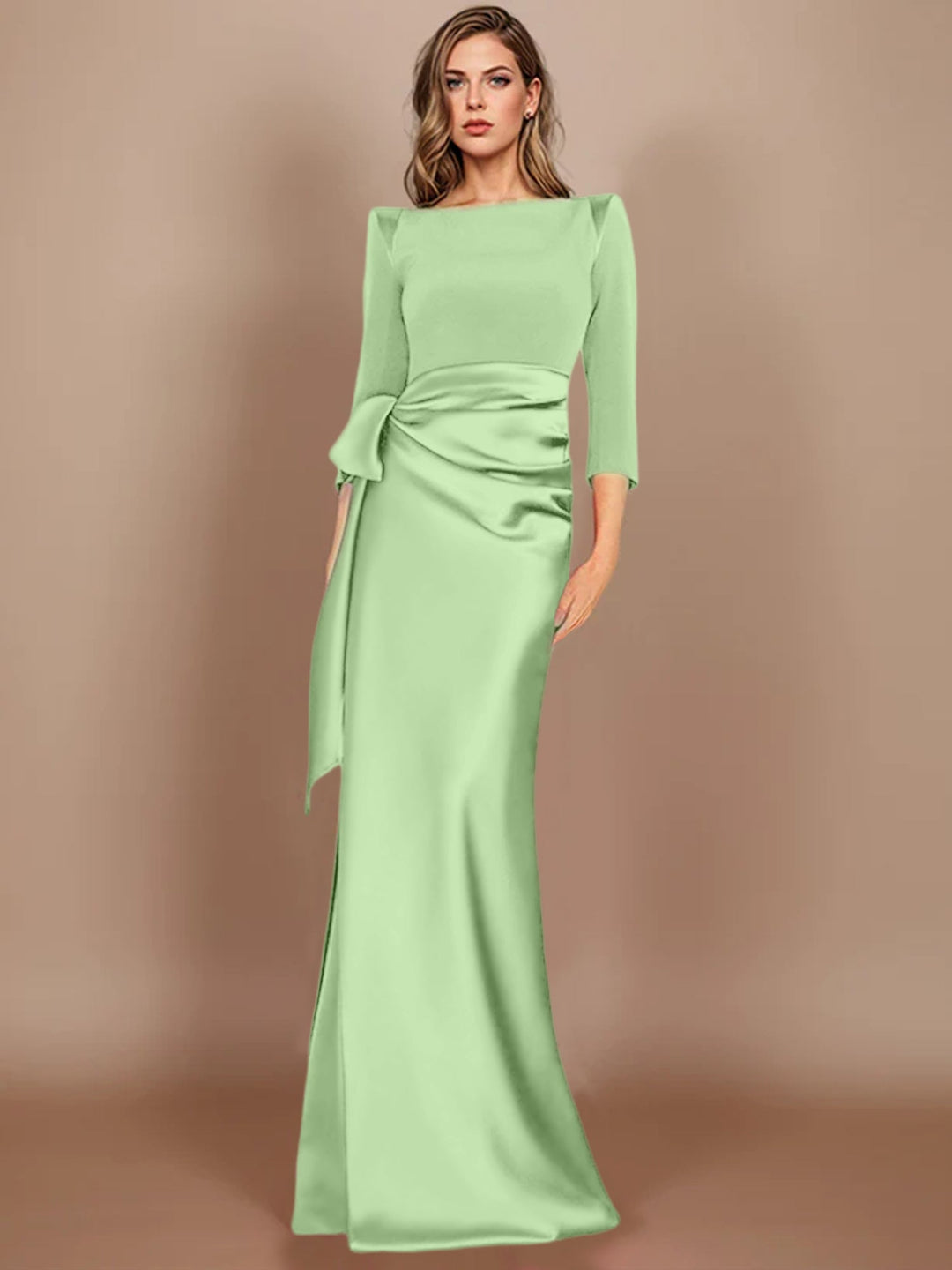 Sheath/Column Scoop 3/4 Length Sleeves Floor-Length Mother of the Bride Dresses with Bow