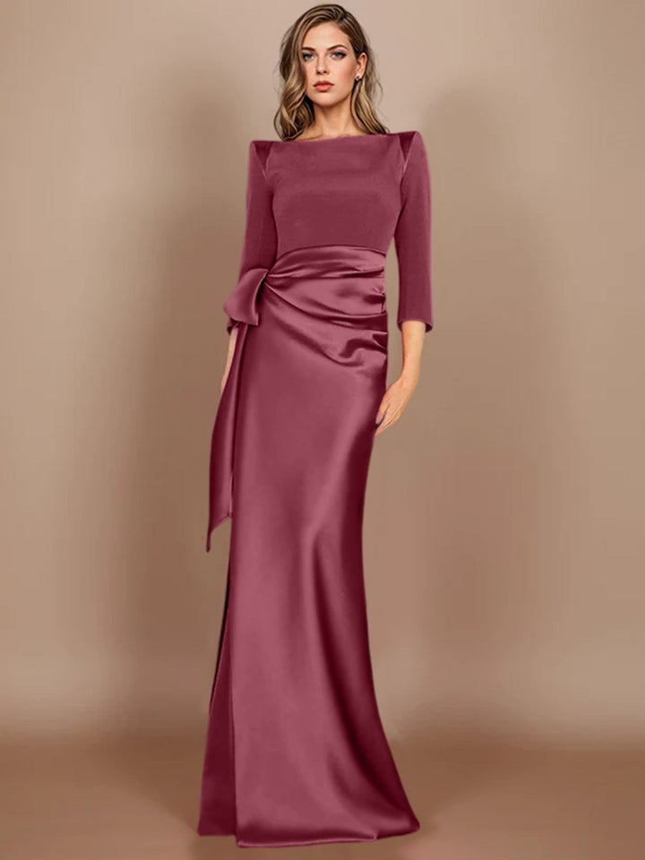 Sheath/Column Scoop 3/4 Length Sleeves Floor-Length Mother of the Bride Dresses with Bow