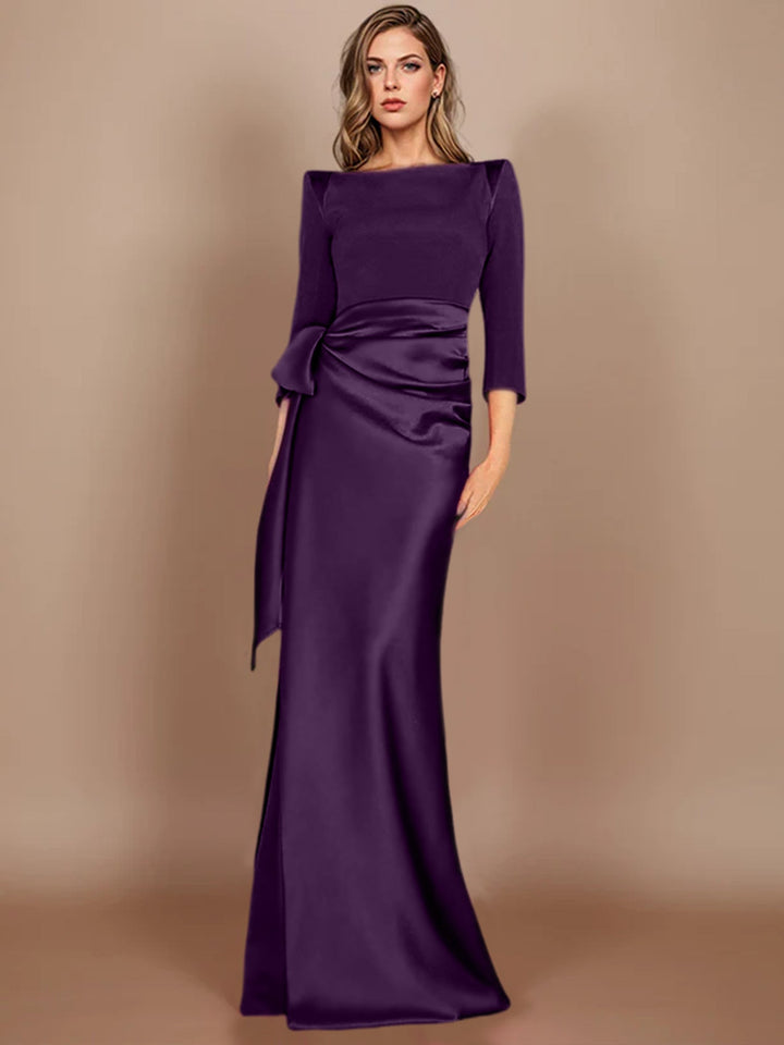 Sheath/Column Scoop 3/4 Length Sleeves Floor-Length Mother of the Bride Dresses with Bow