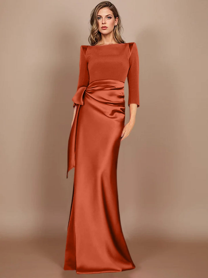 Sheath/Column Scoop 3/4 Length Sleeves Floor-Length Mother of the Bride Dresses with Bow