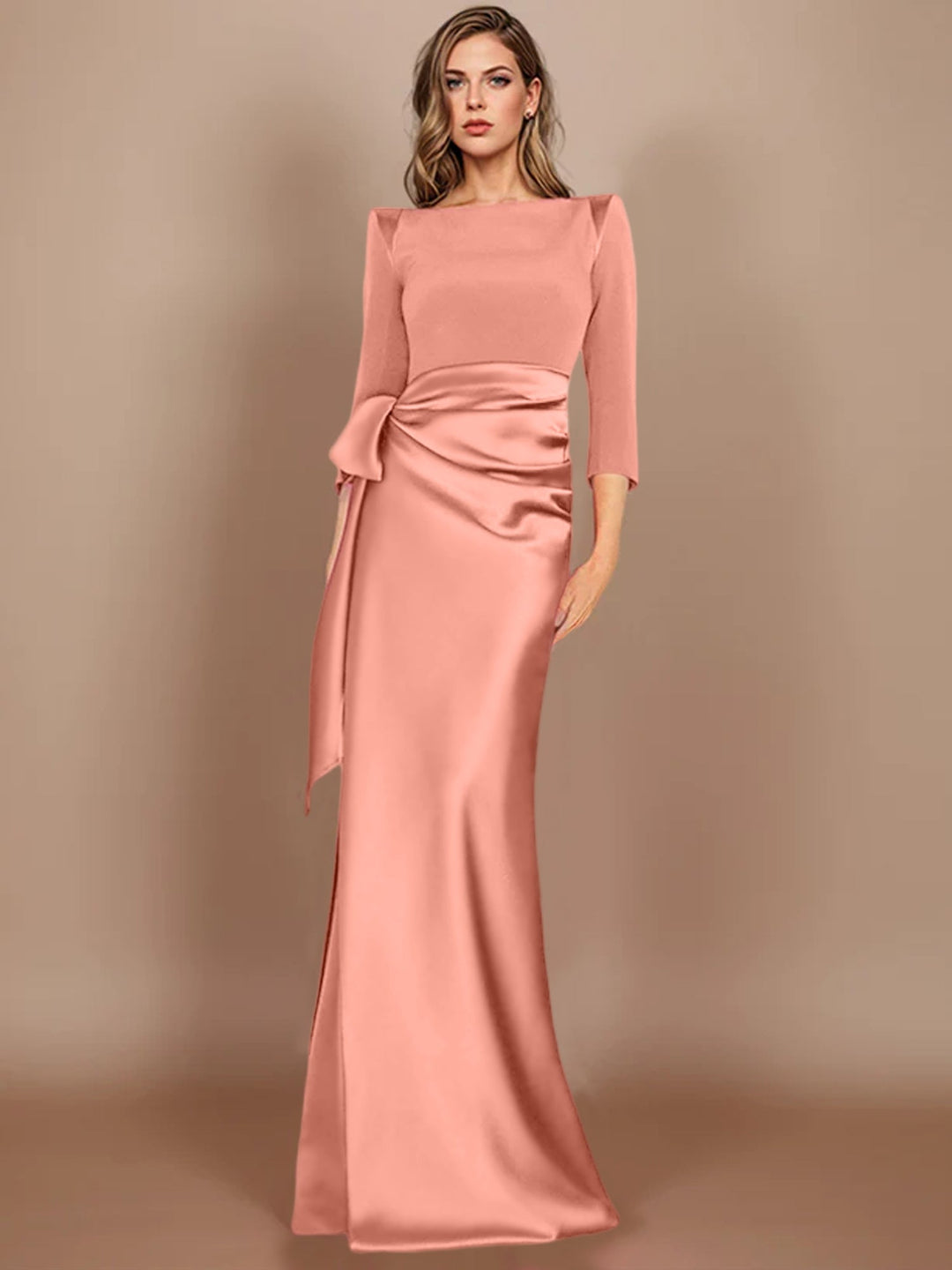 Sheath/Column Scoop 3/4 Length Sleeves Floor-Length Mother of the Bride Dresses with Bow