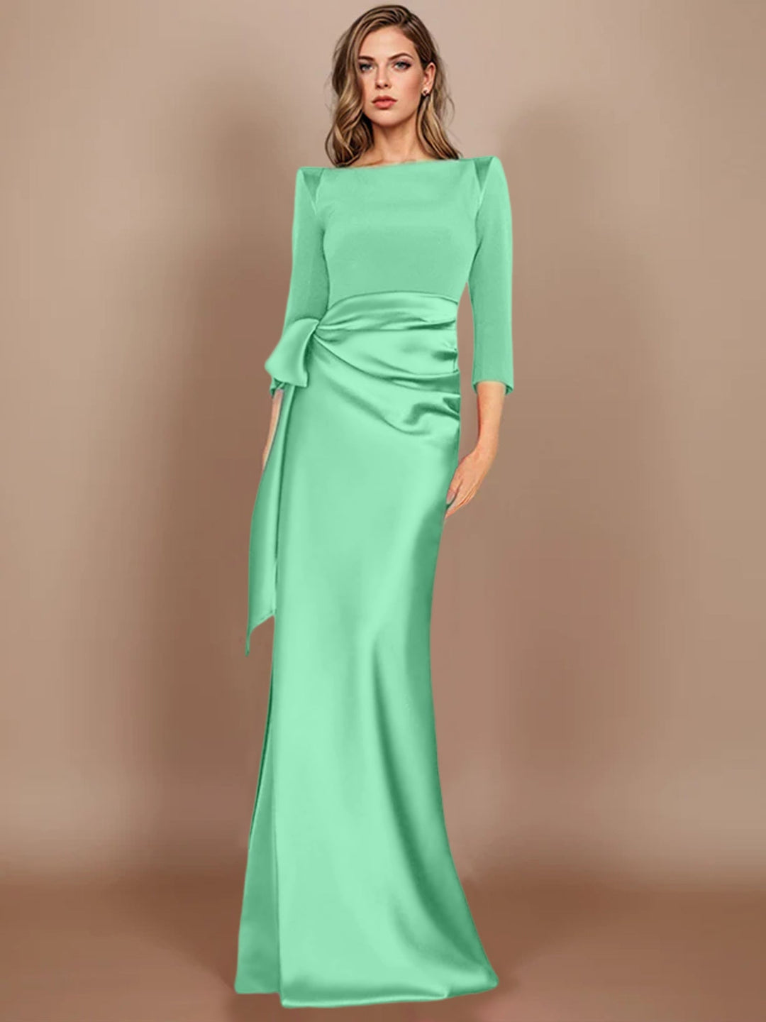 Sheath/Column Scoop 3/4 Length Sleeves Floor-Length Mother of the Bride Dresses with Bow