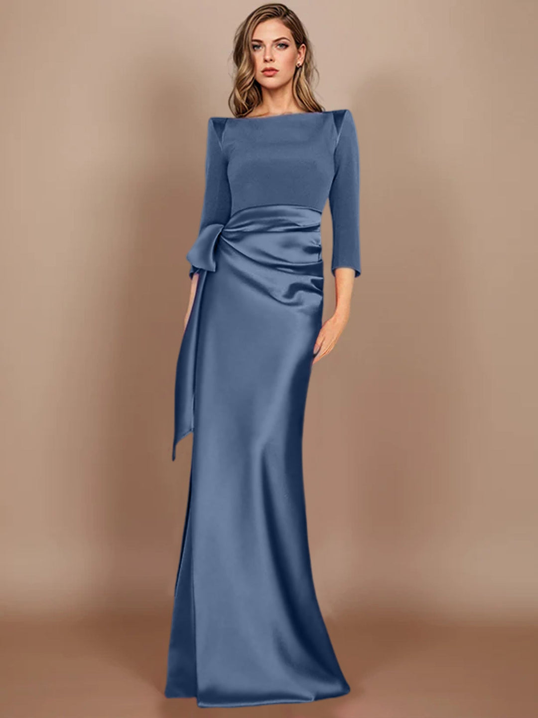 Sheath/Column Scoop 3/4 Length Sleeves Floor-Length Mother of the Bride Dresses with Bow